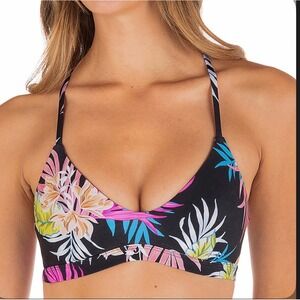 Hurley Womens Reversible Tropical Floral Geometric Bikini Top Black Large NWT